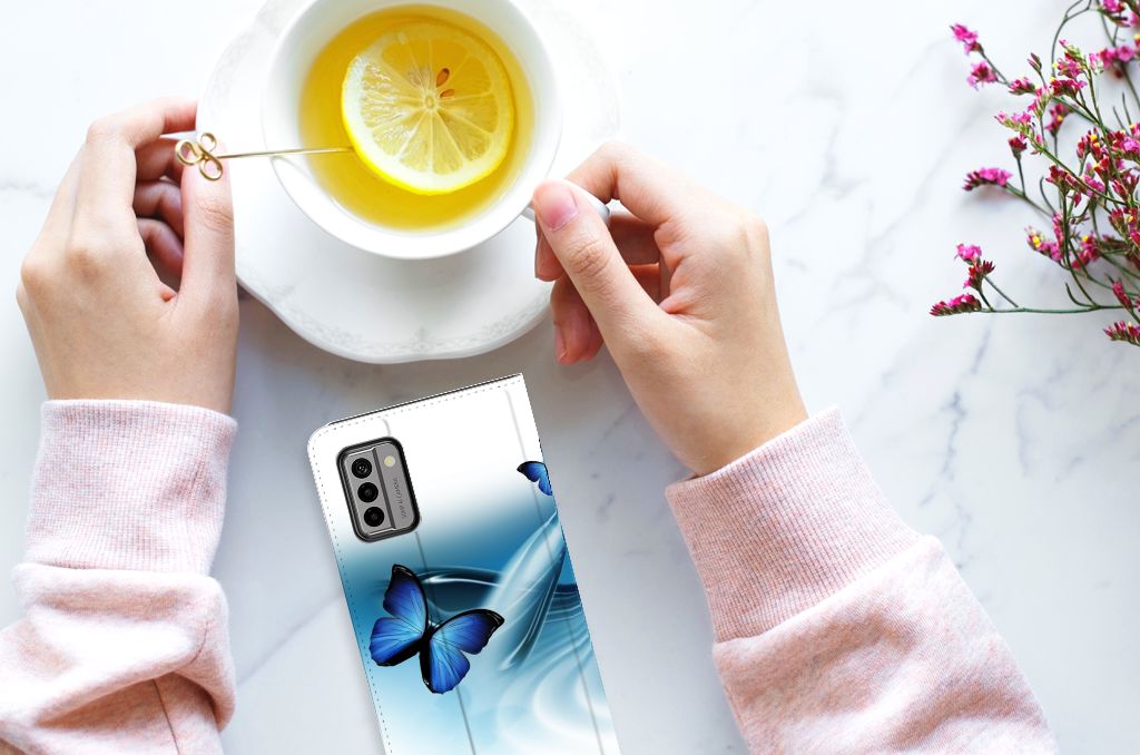 Nokia G22 Hoesje maken Vlinders smartphone hoesje blauwe vlinders top aanzicht