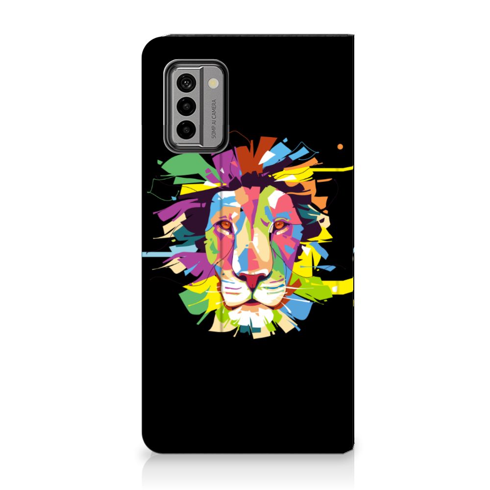 Nokia G22 Magnet Case Lion Color voorzijde weergave kleurrijk leeuw ontwerp