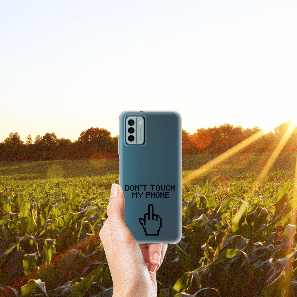 Nokia G22 Silicone-hoesje Finger Don't Touch My Phone design hand vooraanzicht