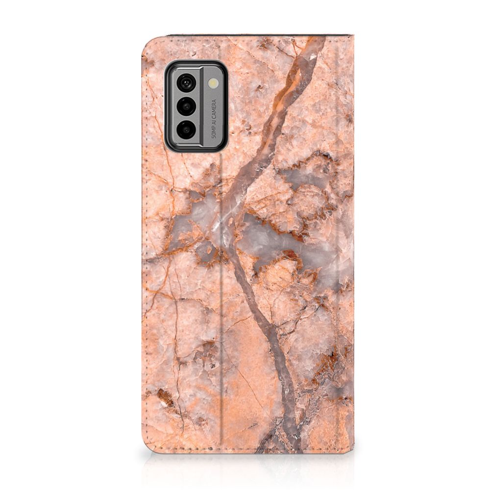 Nokia G22 Standcase Marmer Oranje hoesje marmer oranje voorzijde