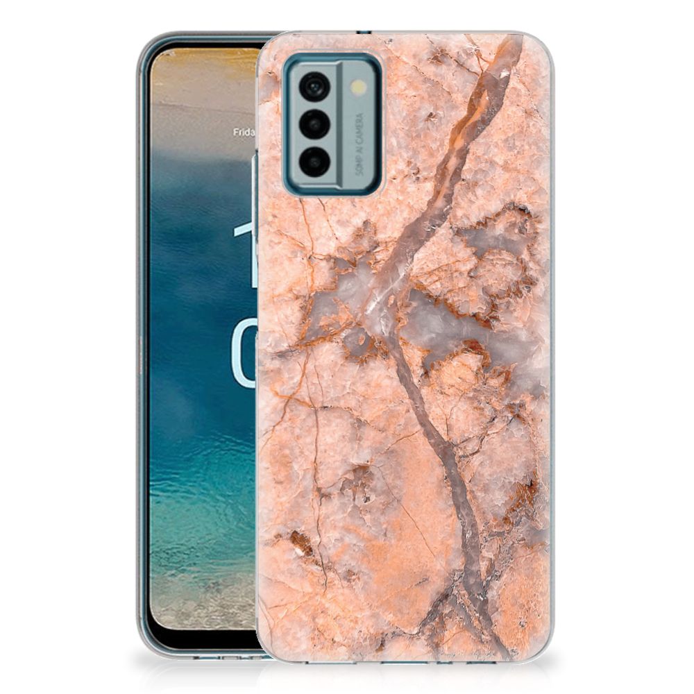 Nokia G22 TPU Siliconen Hoesje Marmer Oranje voorkant