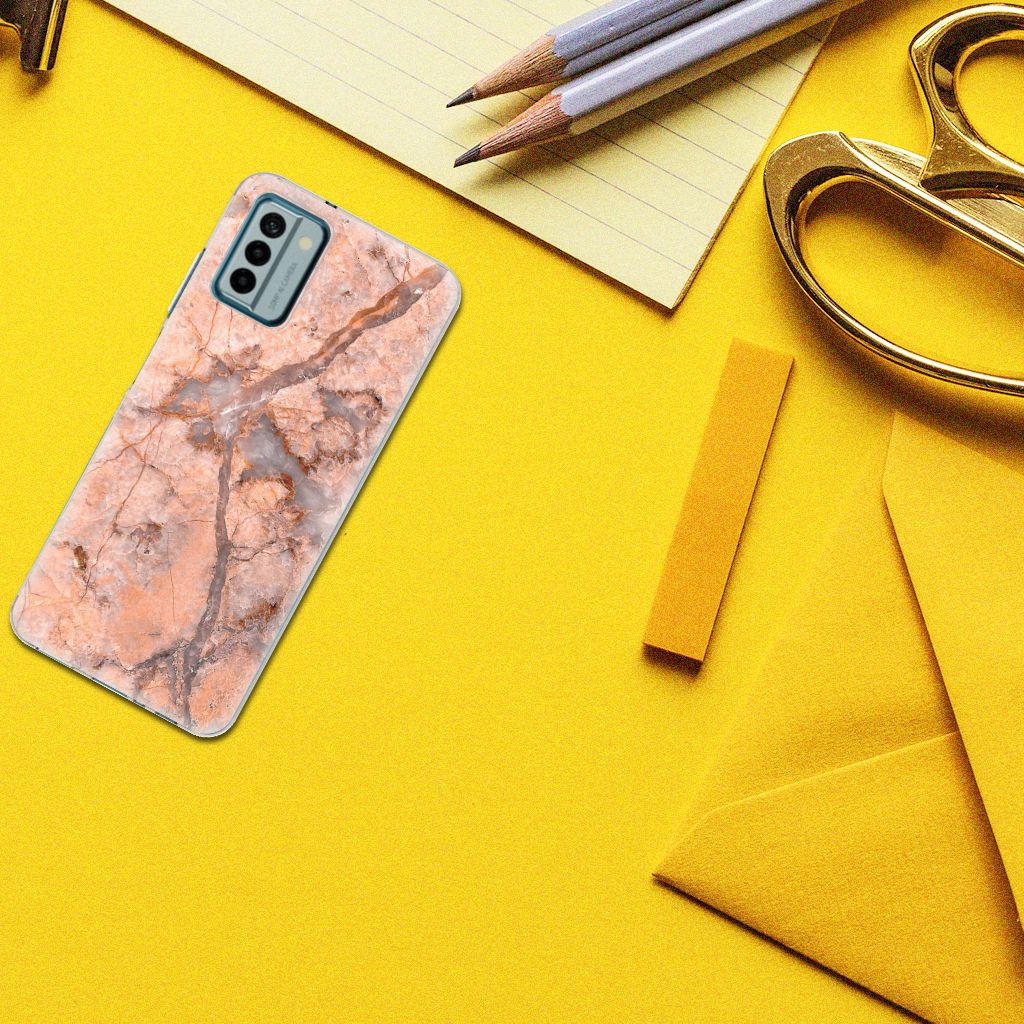 Nokia G22 TPU Siliconen Hoesje Marmer Oranje design marmer aanzicht