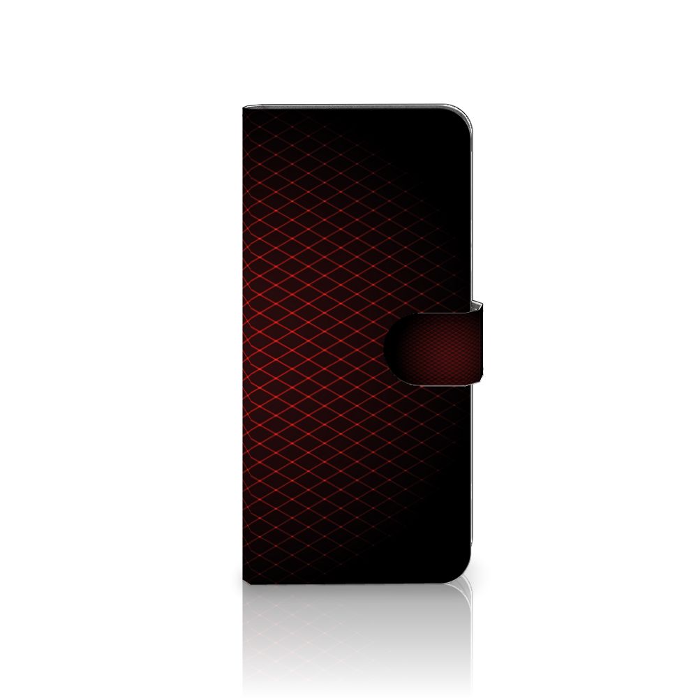 Nokia G22 Telefoon Hoesje Geruit Rood met geometrisch design en ruimte voor 3 pasjes.