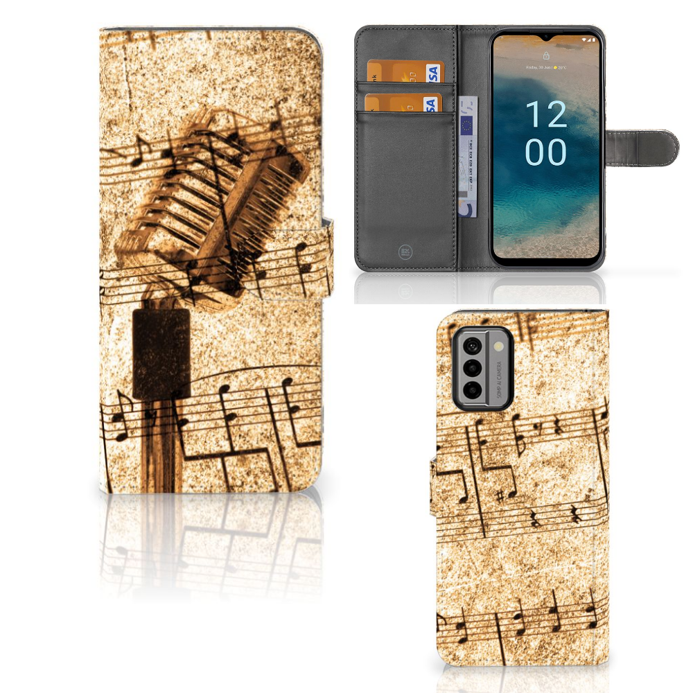 Nokia G22 Telefoonhoesje met foto Bladmuziek boekhoesje microfoon noten aanzicht