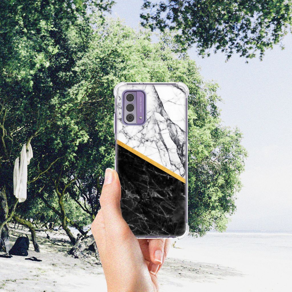 Nokia G42 Anti-Shock Hoesje Marmer Wit Zwart - Origineel Cadeau Man B2C Telecom