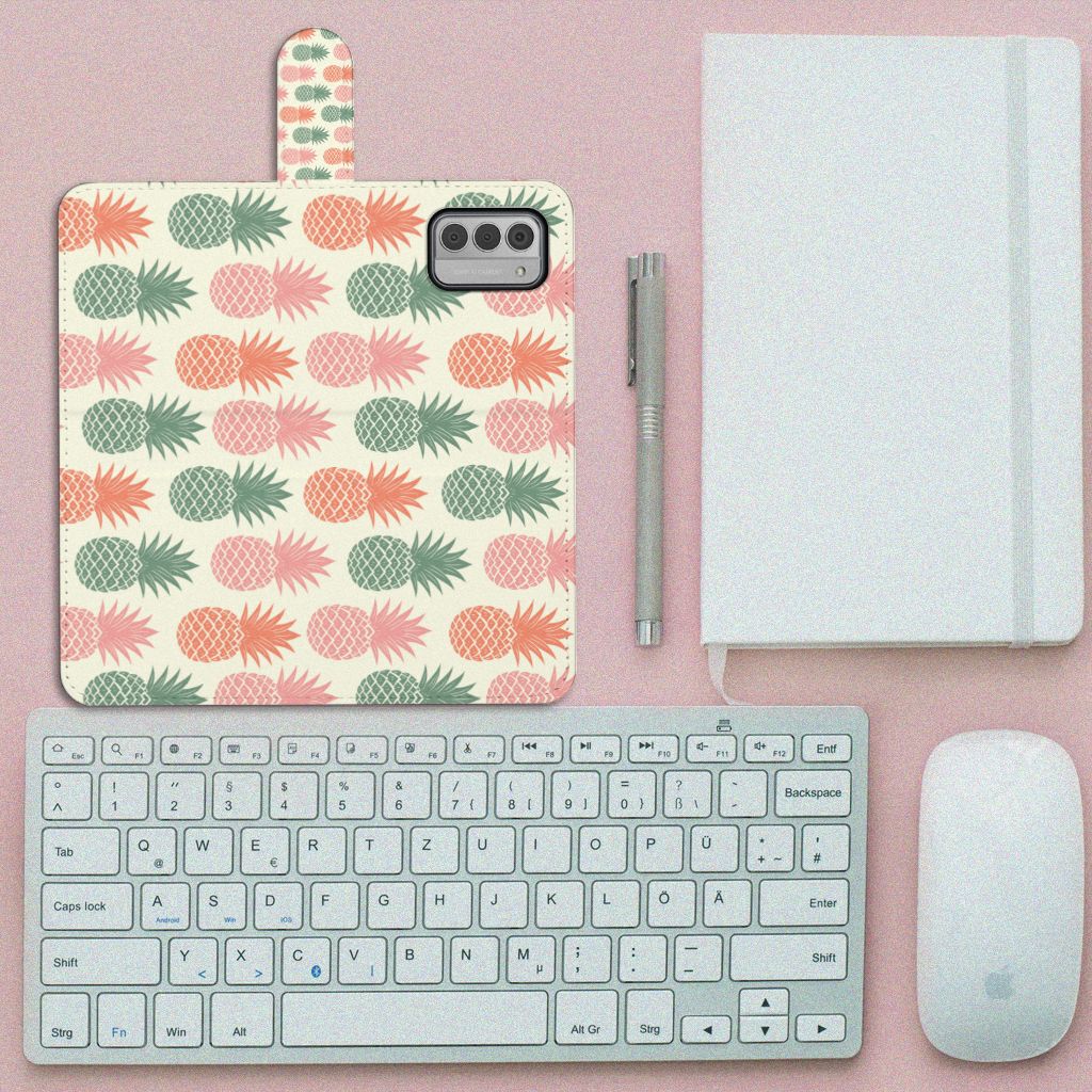 Nokia G42 Book Cover Ananas met kleurrijke ananassen, ideaal als cadeau voor uitstraling en bescherming.