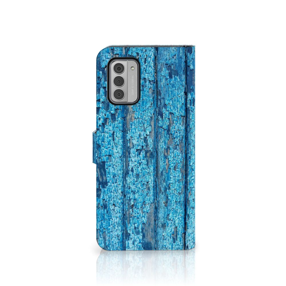 Nokia G42 Book Style Case Wood Blue boekhoes blauwe hout aanzicht