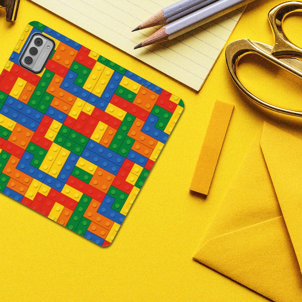 Nokia G42 Hoesje met Magneet Blokken hoesje Lego print design bovenaanzicht