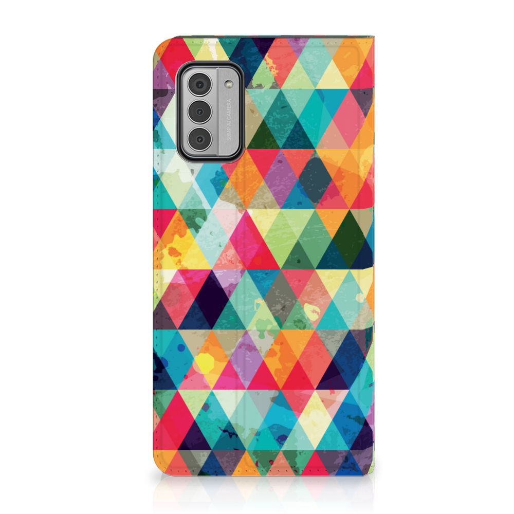 Nokia G42 Hoesje met Magneet Geruit, kleurrijk ruitjesdesign voor unieke uitstraling en bescherming.
