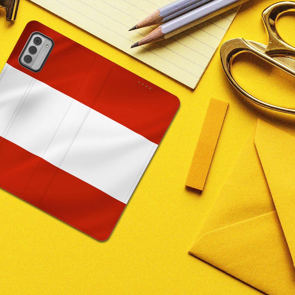 Nokia G42 Standcase Oostenrijk met opvallend ontwerp en gebruiksgemak, symboliseert de Oostenrijkse nationaliteit.