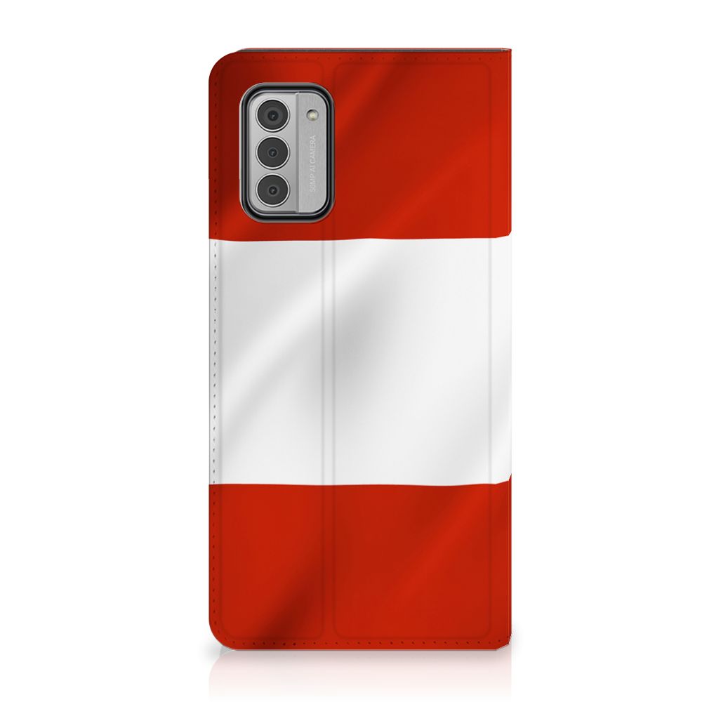 Nokia G42 Standcase Oostenrijk met de Oostenrijkse vlag, biedt bescherming en heeft een stijlvolle uitstraling.