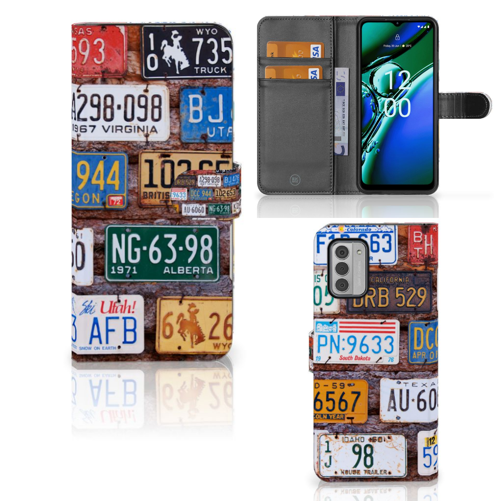 Nokia G42 Telefoonhoesje met foto Kentekenplaten boekhoesje collage vooraanzicht