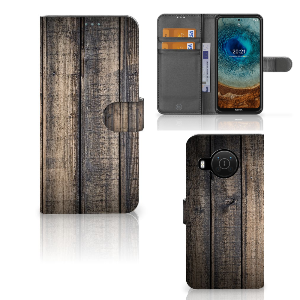 Nokia X10 | Nokia X20 Book Style Case Steigerhout bookstyle hoesje design houten aanzicht