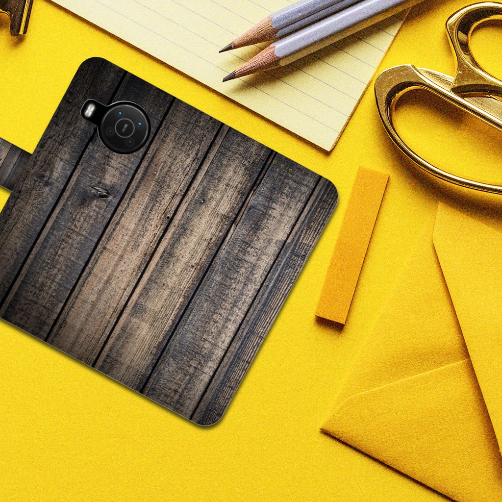 Nokia X10 | Nokia X20 Book Style Case Steigerhout houten design bovenaanzicht