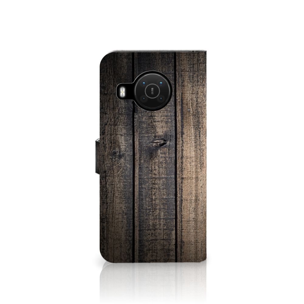 Nokia X10 | Nokia X20 Book Style Case Steigerhout houten design aanzicht