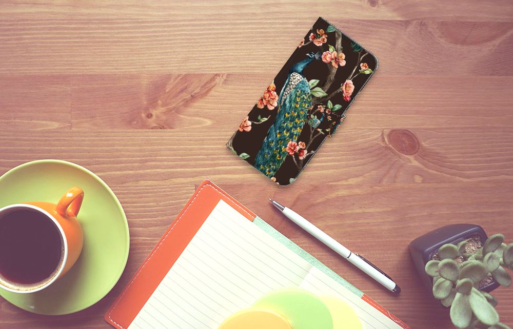 Nokia X30 Telefoonhoesje met Pasjes Pauw met Bloemen