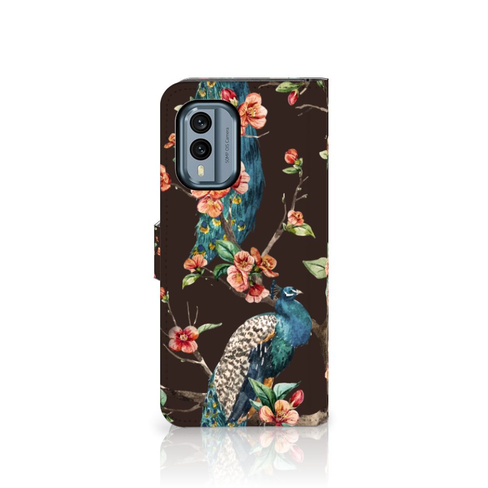 Nokia X30 Telefoonhoesje met Pasjes Pauw met Bloemen