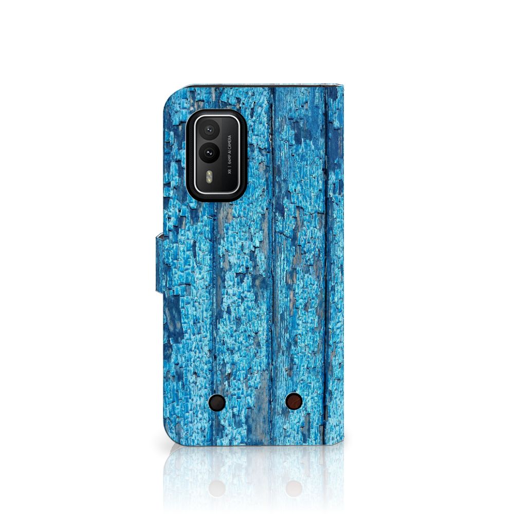 Nokia XR21 Book Style Case Wood Blue boekhoesje blauw hout achterkant