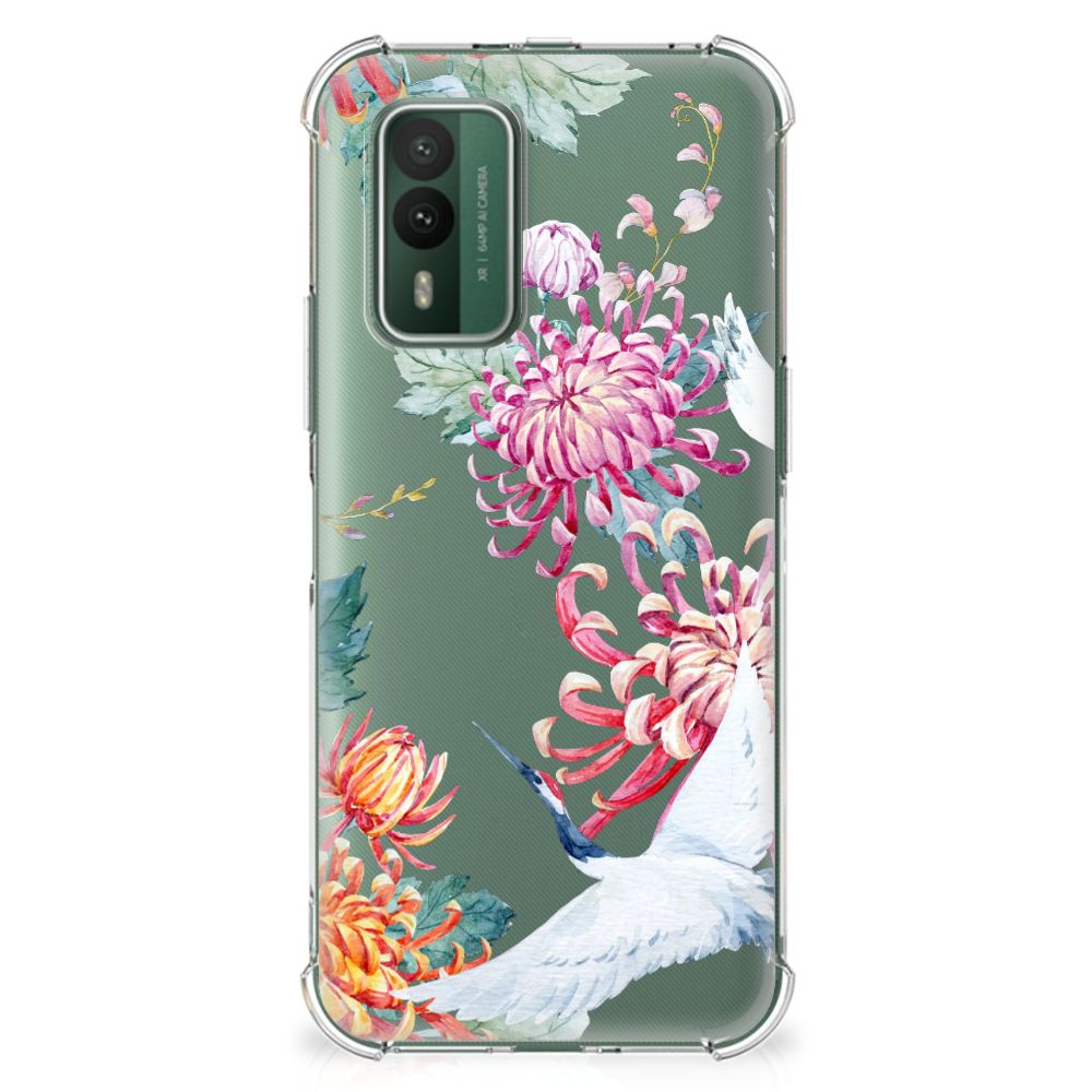 Nokia XR21 Case Anti-shock Bird Flowers achterkant met bloemen en vogels