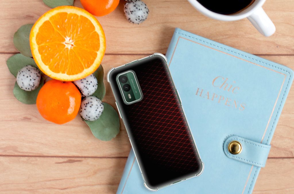 Nokia XR21 Doorzichtige Silicone Hoesje Geruit Rood B2C Telecom