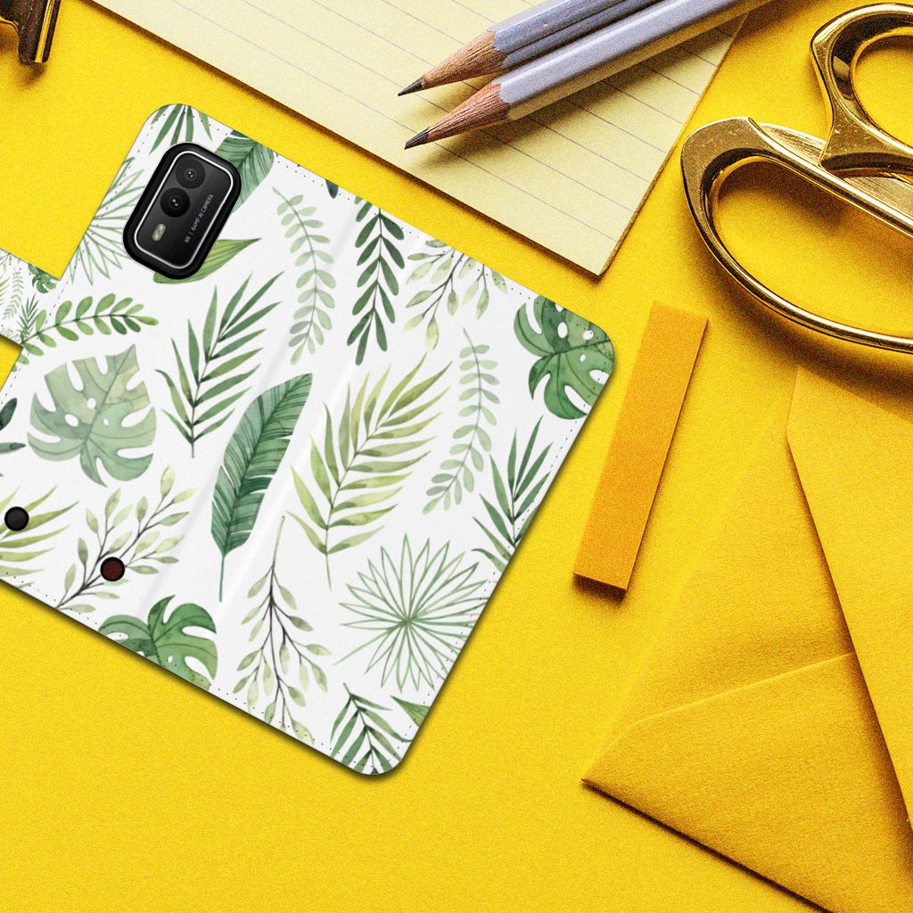 Nokia XR21 Hoesje Leaves telefoontas groen bladeren bovenaanzicht
