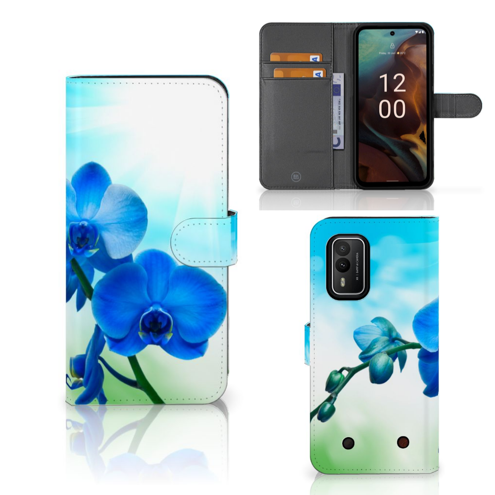 Nokia XR21 Hoesje Orchidee Blauw telefoonhoesje orchidee blauw aanzicht