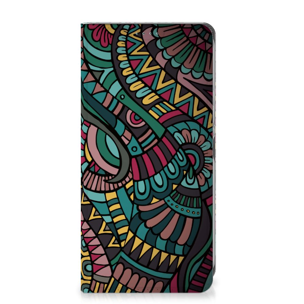 Nokia XR21 Hoesje met Magneet Aztec ontwerp kleurrijk artistiek zijaanzicht