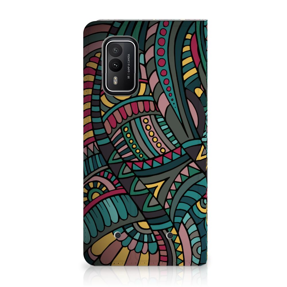 Nokia XR21 Hoesje met Magneet Aztec hoesje retro design zijaanzicht