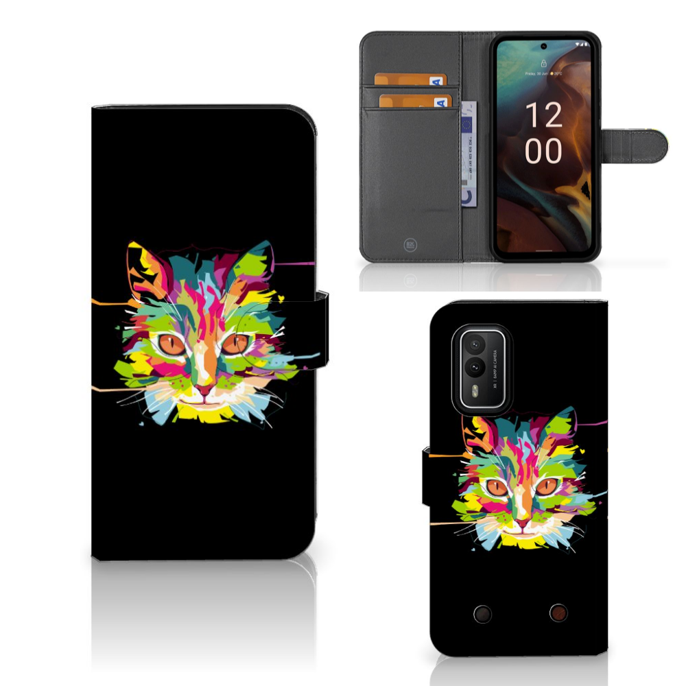 Nokia XR21 Leuk Hoesje Cat Color hoesje kat kleurrijk design voorkant