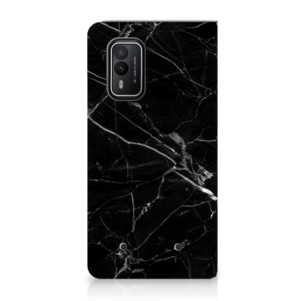Nokia XR21 Standcase Marmer Zwart Origineel Cadeau Vader telefoonhoesje zwart marmer achteraanzicht