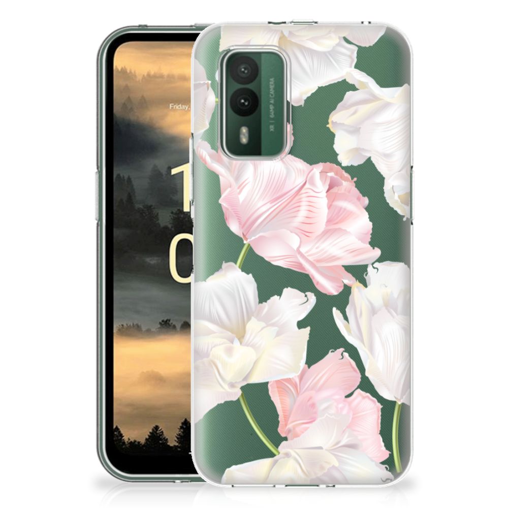 Nokia XR21 TPU Case Lovely Flowers met witte en roze bloemen voor een stijlvolle uitstraling en optimale bescherming.