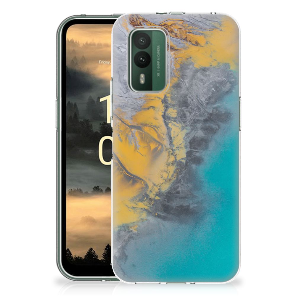 Nokia XR21 TPU Siliconen Hoesje Marble Blue Gold producten design aanzicht