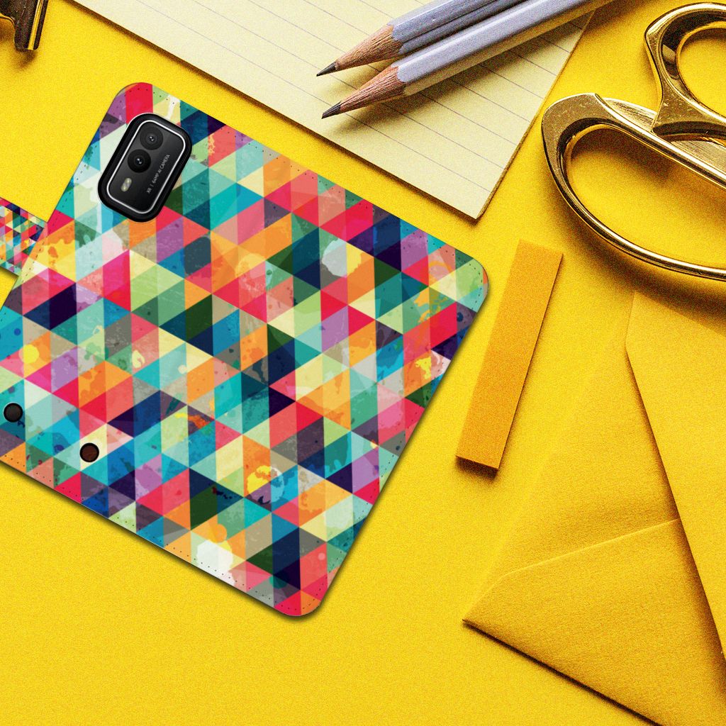 Nokia XR21 Telefoon Hoesje Geruit ruitjes kleurrijk bovenaanzicht