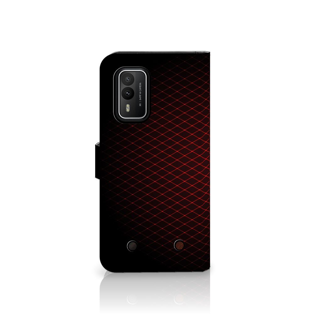 Nokia XR21 Telefoon Hoesje Geruit Rood met minimalistisch ontwerp en ruimte voor 3 pasjes.