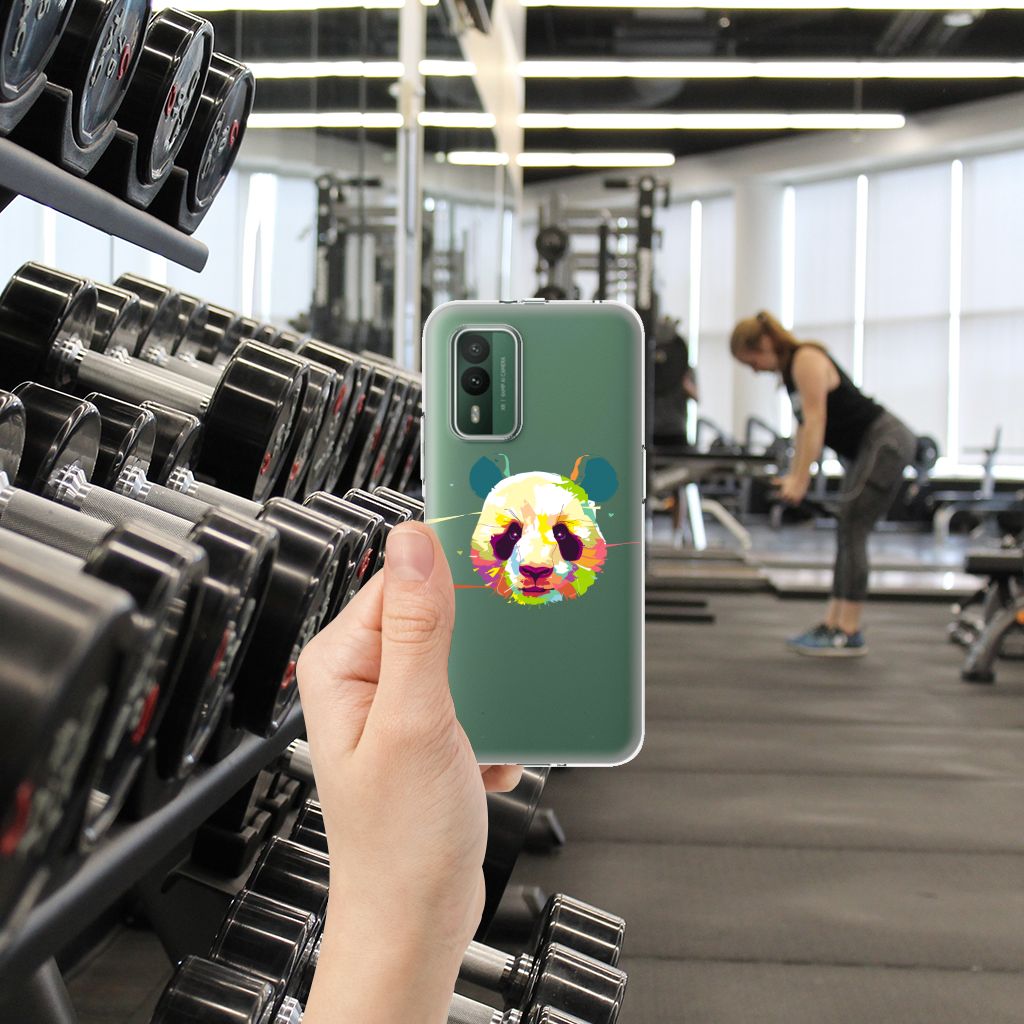 Nokia XR21 Telefoonhoesje met Naam Panda Color in de sportschool, perfect cadeau voor bescherming en gebruiksgemak.