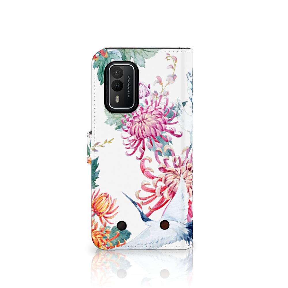 Nokia XR21 Telefoonhoesje met Pasjes Bird Flowers achterkant