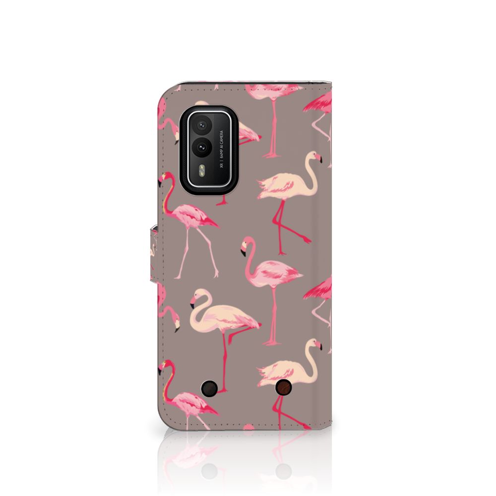 Nokia XR21 Telefoonhoesje met Pasjes Flamingo telefoonhoesje flamingo design vooraanzicht