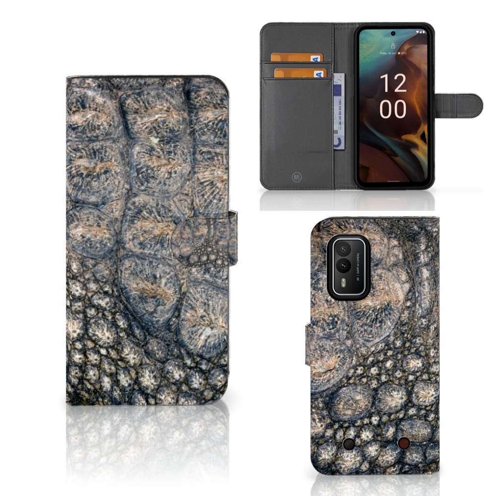 Nokia XR21 Telefoonhoesje met Pasjes Krokodillenprint design krokodillenprint aanzicht