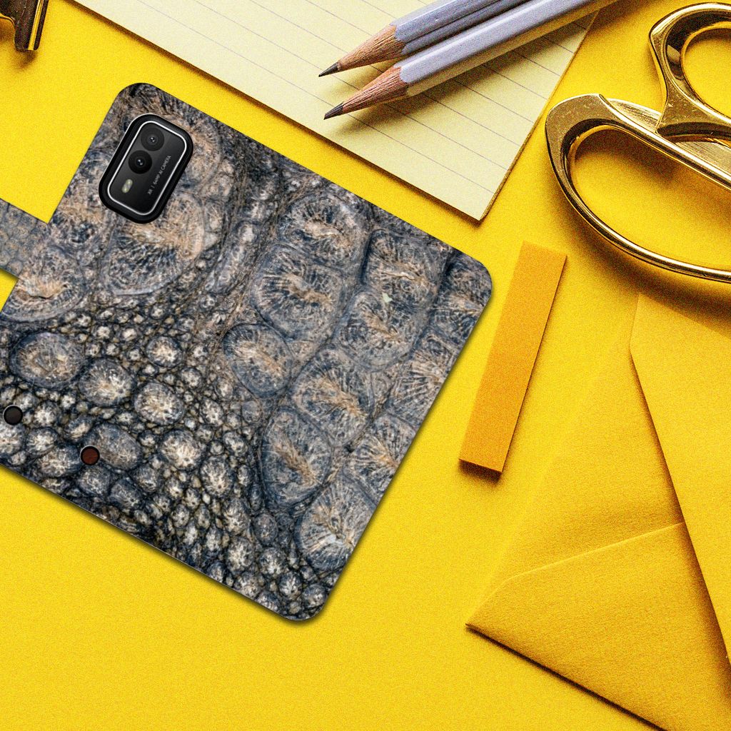 Nokia XR21 Telefoonhoesje met Pasjes Krokodillenprint krokodillenprint bovenaanzicht