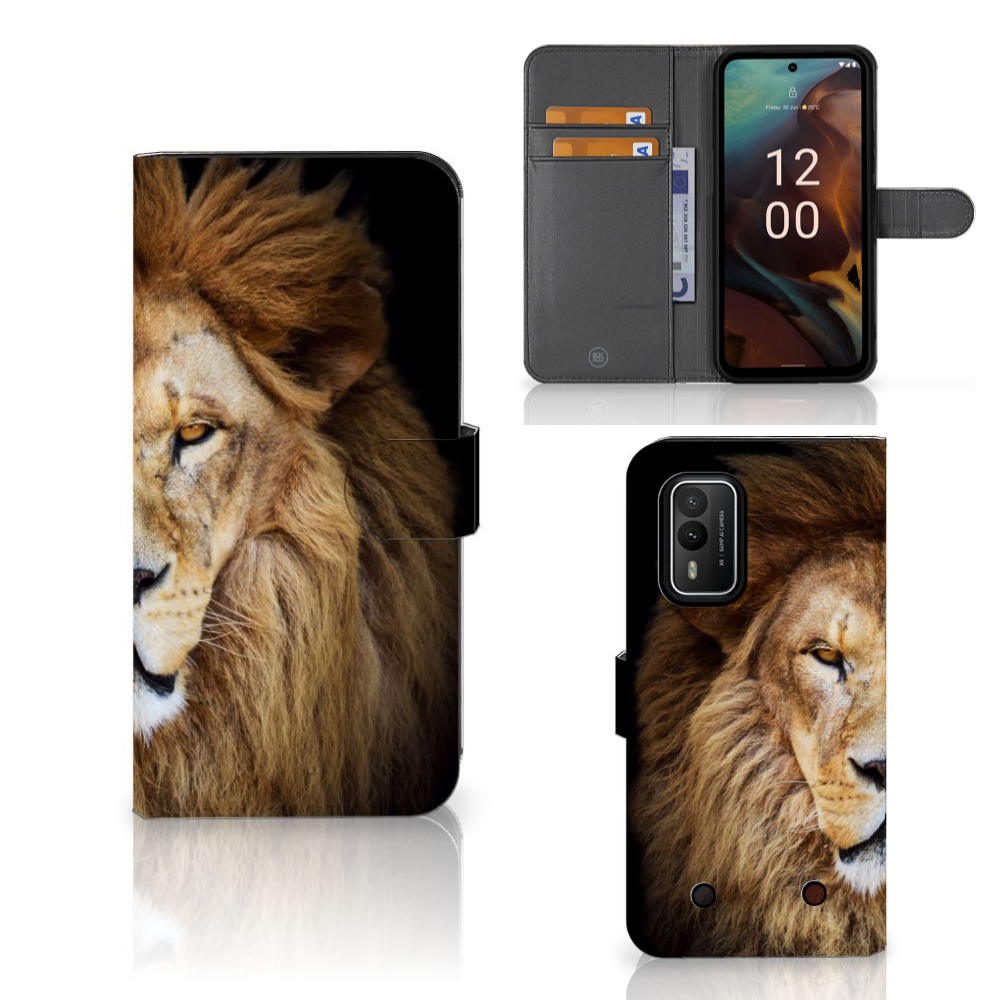 Nokia XR21 Telefoonhoesje met Pasjes Leeuw telefoonhoesje leuw design aanzicht