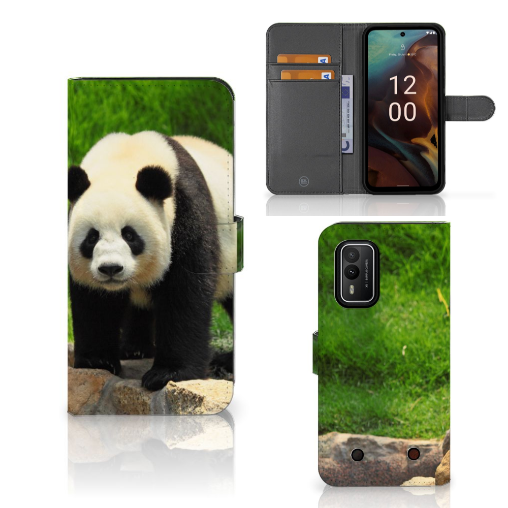 Nokia XR21 Telefoonhoesje met Pasjes Panda telefoonhoesje panda design voorkant binnenkant