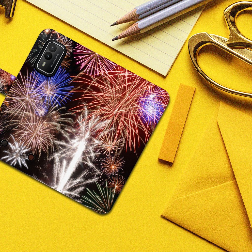 Nokia XR21 Wallet Case met Pasjes Vuurwerk design kleurige vuurwerk aanzicht