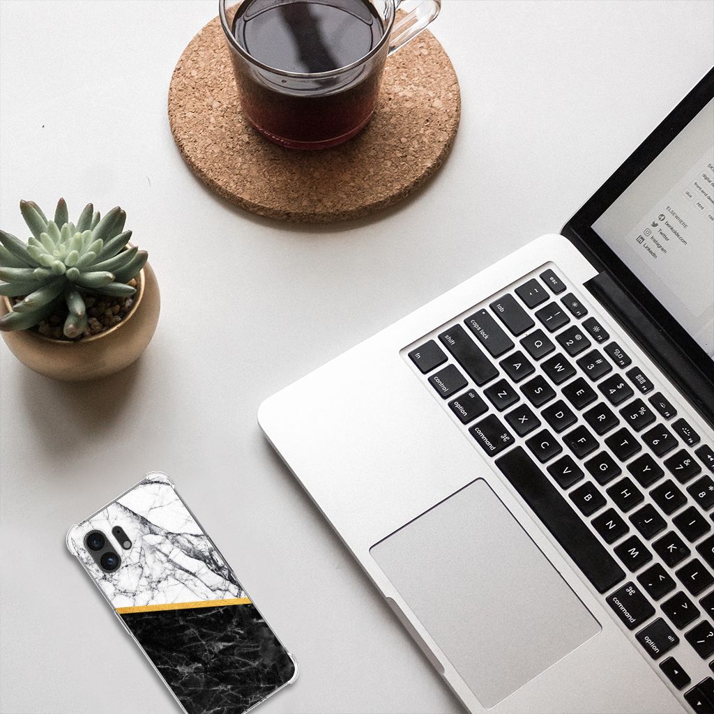 Nothing Phone (2) Anti-Shock Hoesje Marmer Wit Zwart - Origineel Cadeau Man B2C Telecom