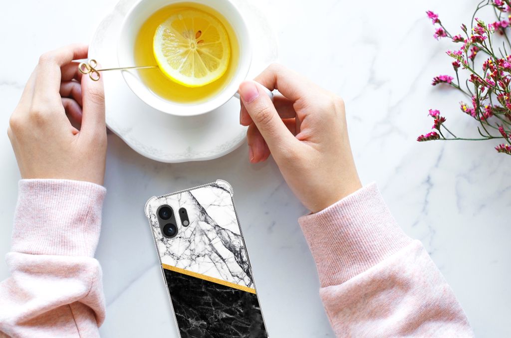 Nothing Phone (2) Anti-Shock Hoesje Marmer Wit Zwart - Origineel Cadeau Man B2C Telecom