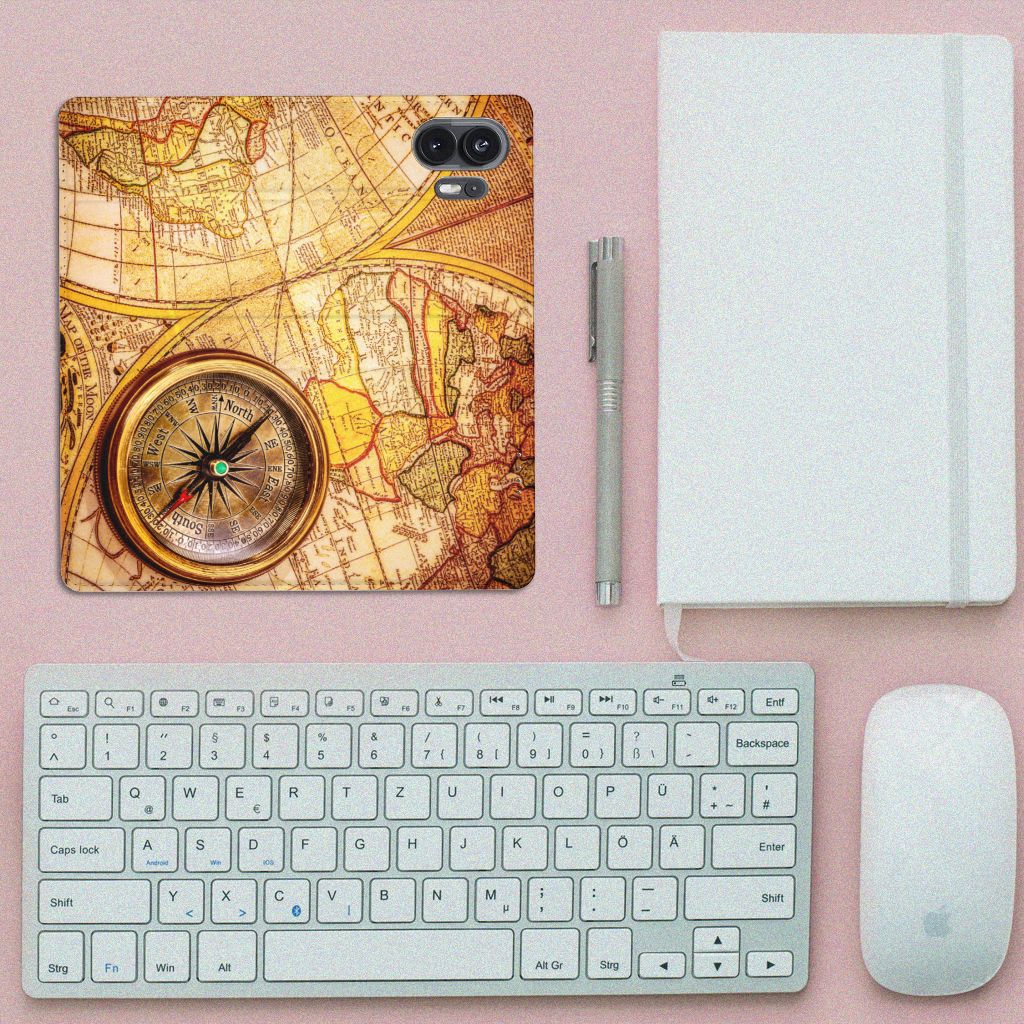 Nothing Phone (2) Book Cover Kompas kompas wereldkaart bovenaanzicht