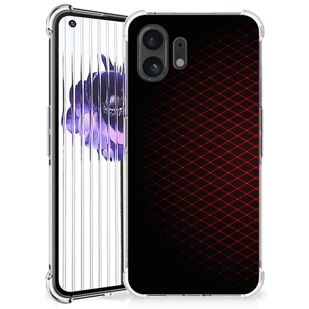 Nothing Phone (2) Doorzichtige Silicone Hoesje Geruit Rood achterkant en voorkant