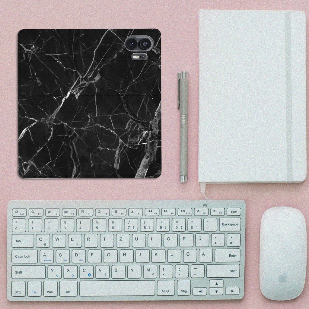 Nothing Phone (2) Standcase Marmer Zwart design hoesje bovenaanzicht