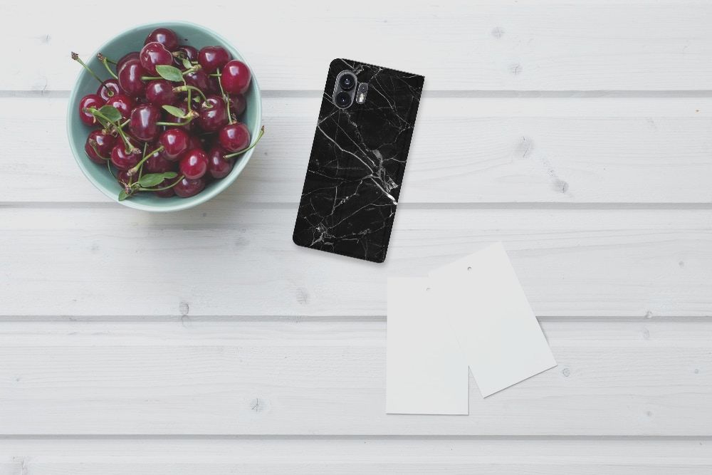 Nothing Phone (2) Standcase Marmer Zwart design zwart aanzicht