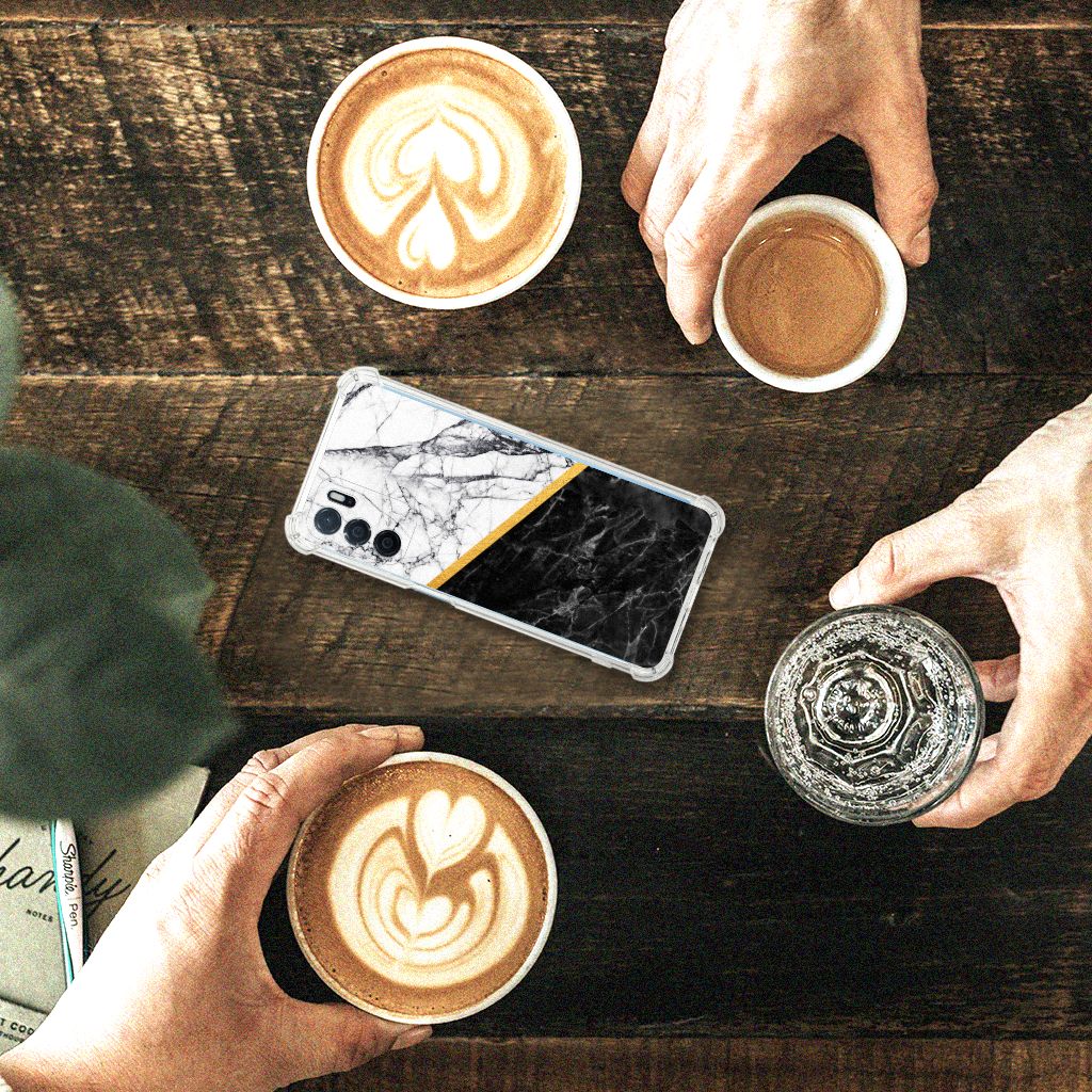 OPPO A16 | A16s | A54s Anti-Shock Hoesje Marmer Wit Zwart - Origineel Cadeau Man B2C Telecom