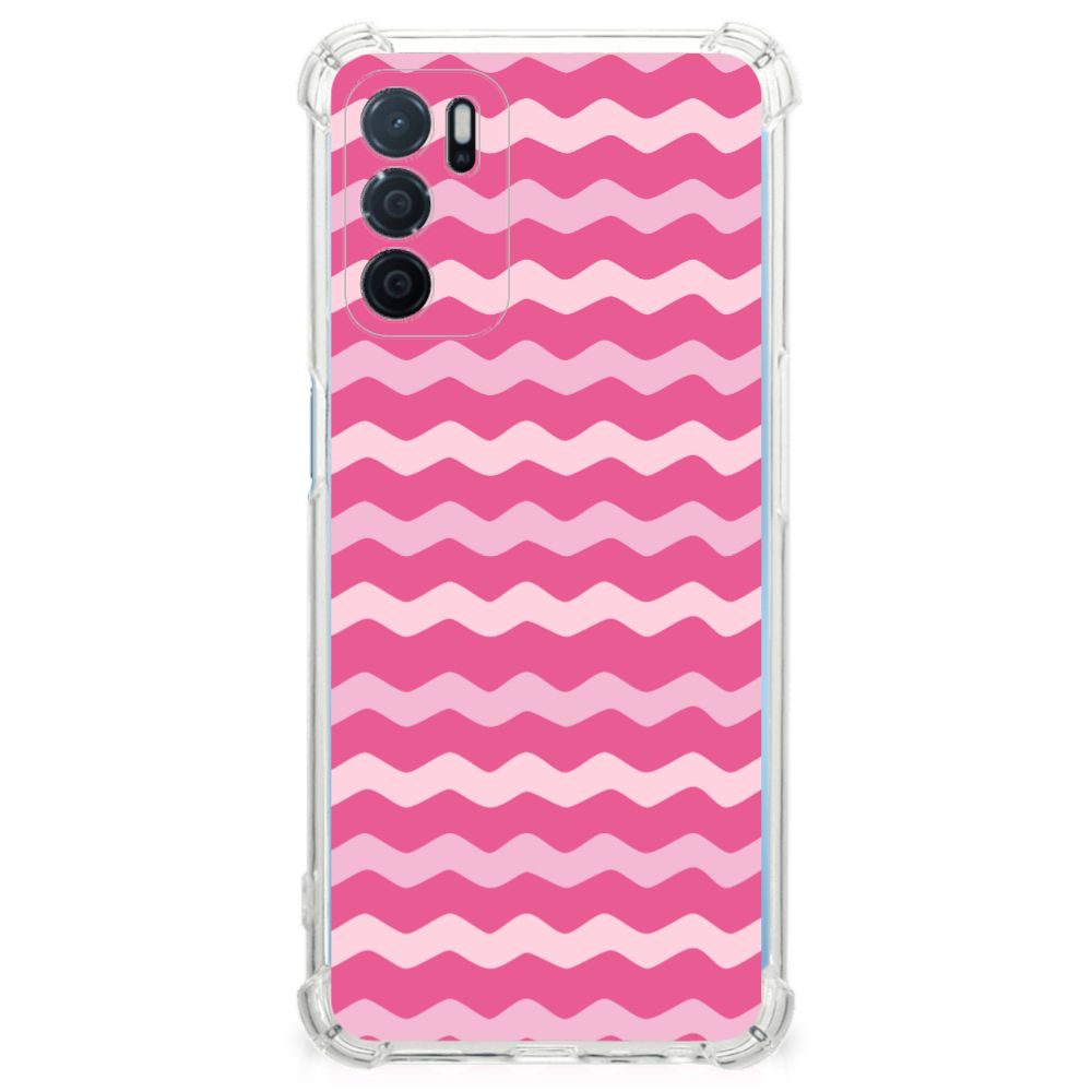 OPPO A16 | A16s | A54s Doorzichtige Silicone Hoesje Waves Pink B2C Telecom